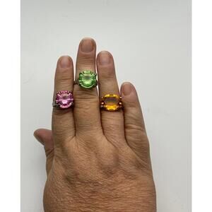 Vintage Bold Statement Rings with Wear, Costume Jewelry Lot, Pink, Green, Orange